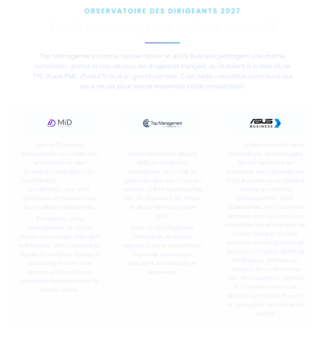 Trois acteurs, une même volonté : Mobile inDoor, Top Management France et Asus Business